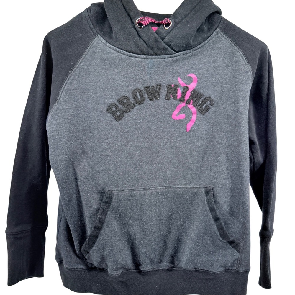 Browning Pink Camo Logo Hoodie Raglan Sleeve Fleece Lined Women's Large